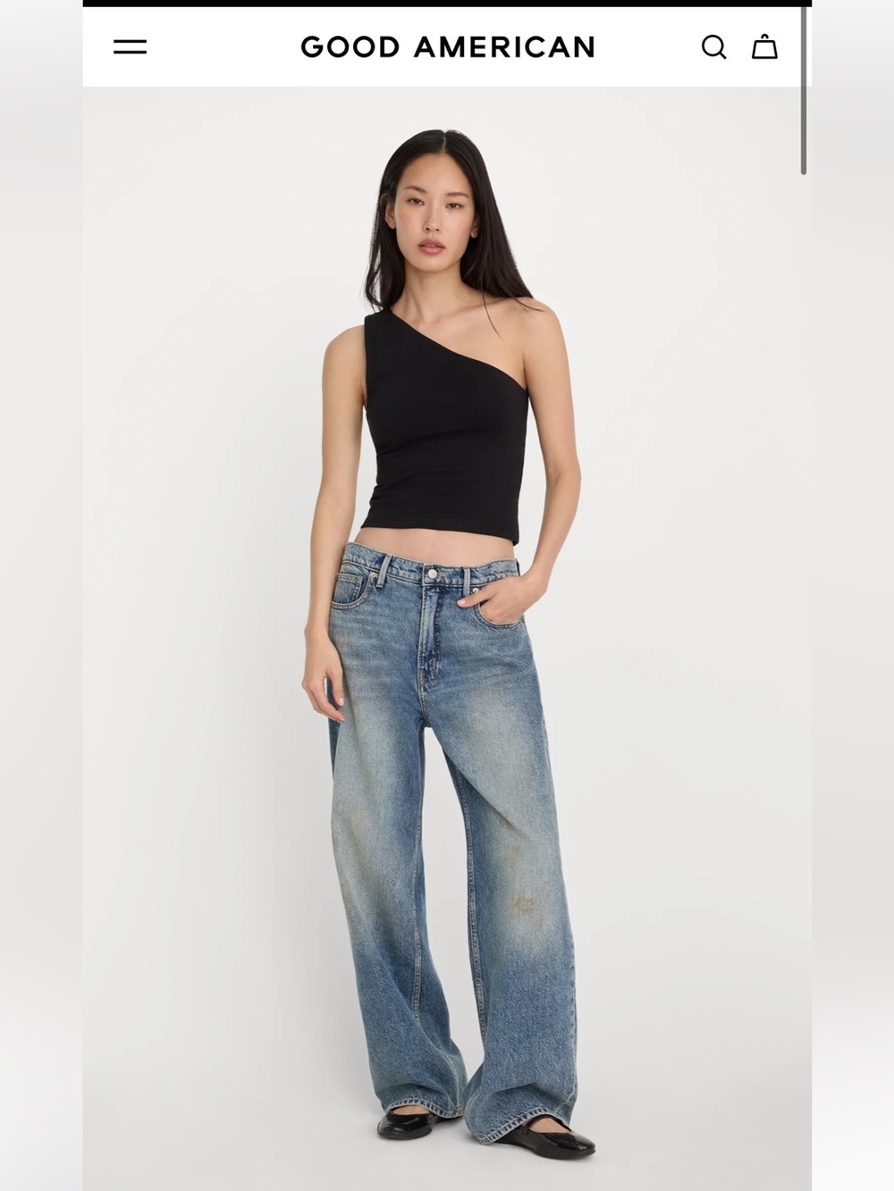 Good American Black One-Shoulder Top